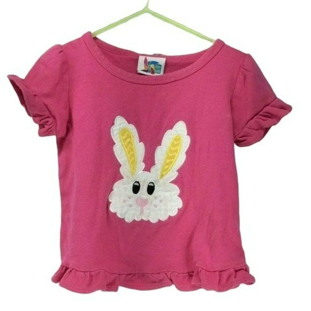 Boutique Bright Blanks Rabbit Bunny Pink Easter Ruffled Short Sleeve Top Size 4T